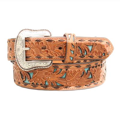 Nocona Men's Western Floral Tooled Inlay Belt