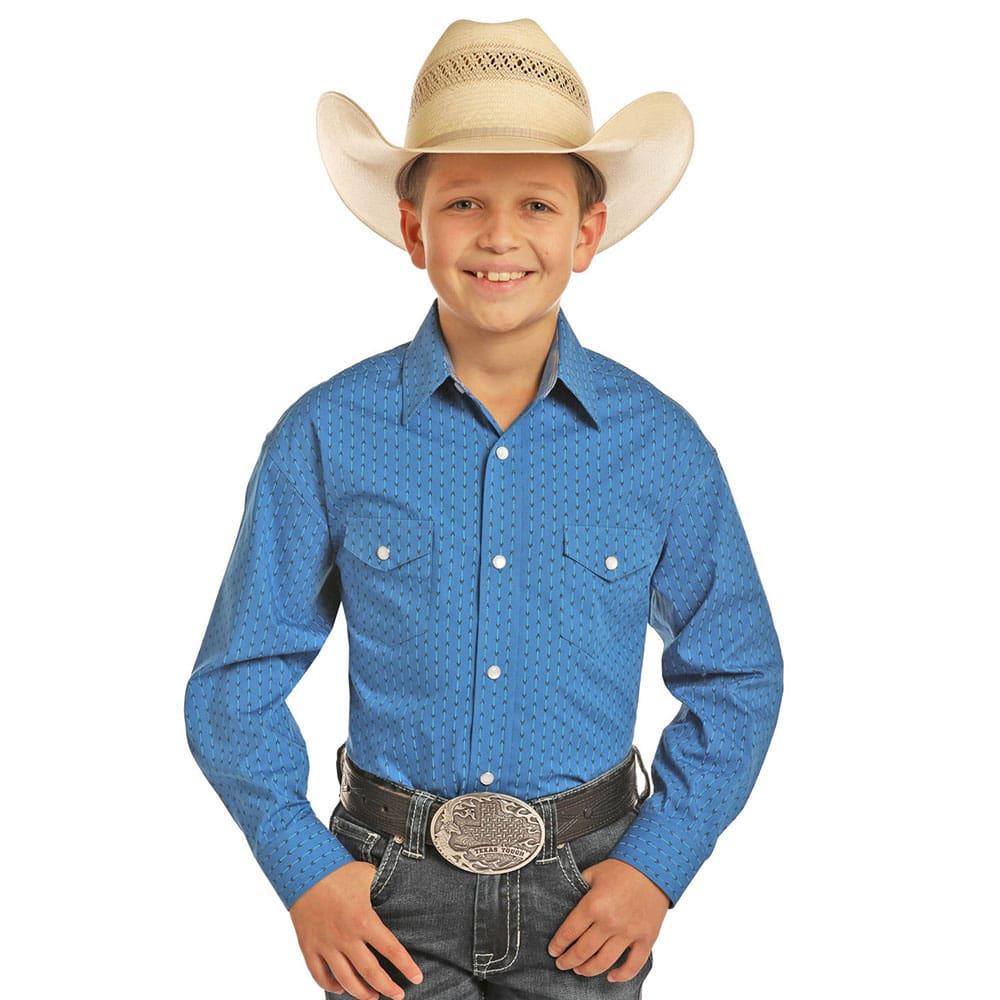 Panhandle Slim Boy's Long Sleeve Blue Print Snap Shirt