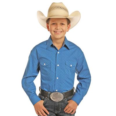 Panhandle Slim Boy's Long Sleeve Blue Print Snap Shirt