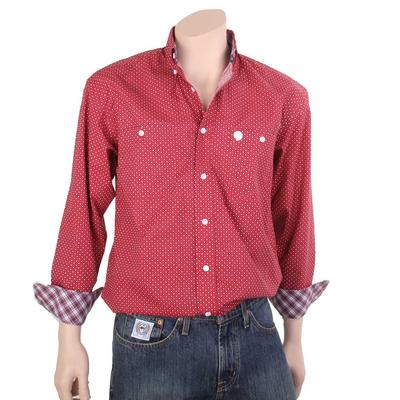 mens red and white button down shirt