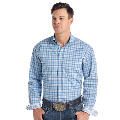 Panhandle Men's Brilliant Blue Plaid Button Down Shirt