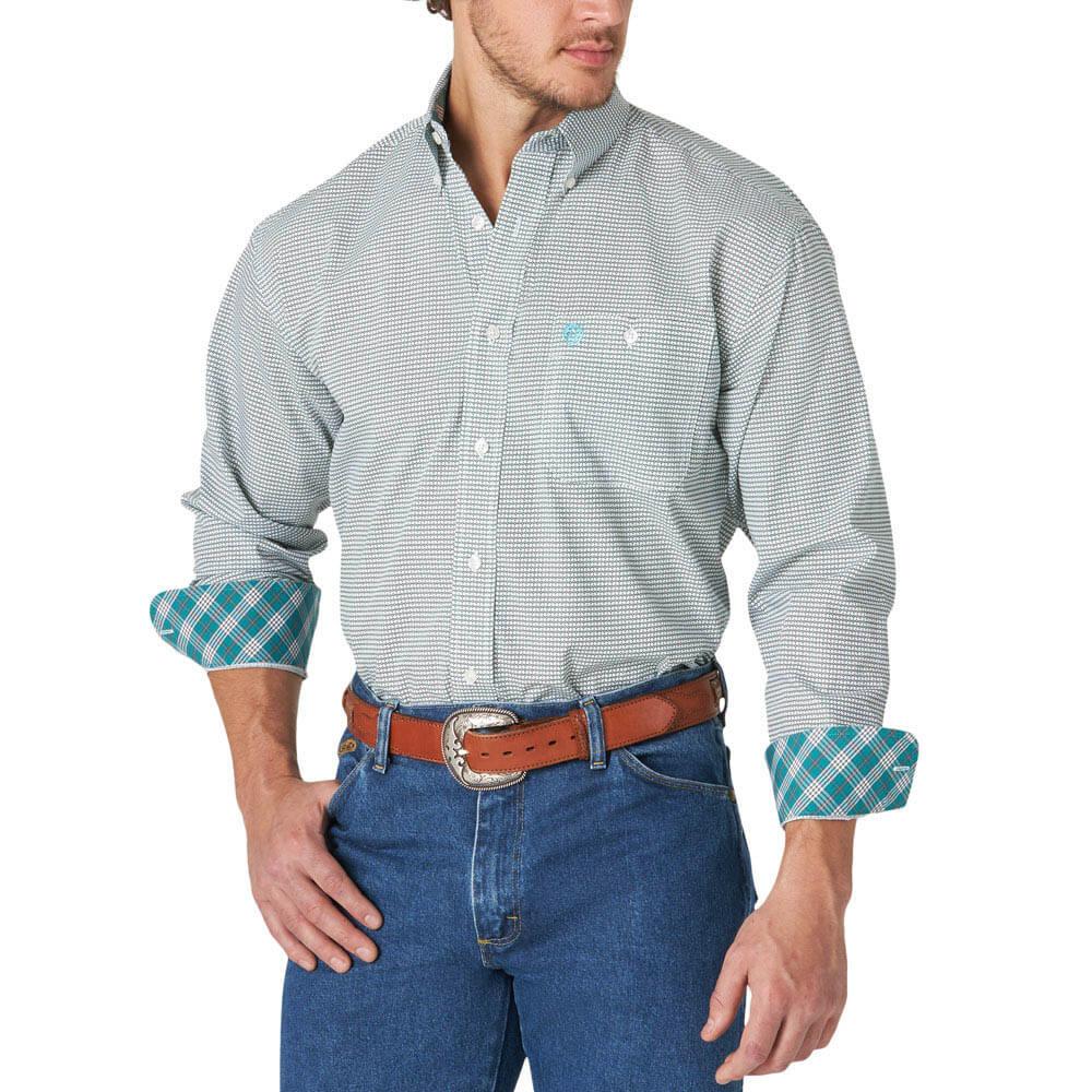 Men's Wrangler Teal Print Button Down Shirt