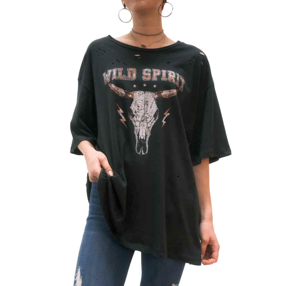 Women's Black Wild Spirit Longhorn Graphic T-Shirt