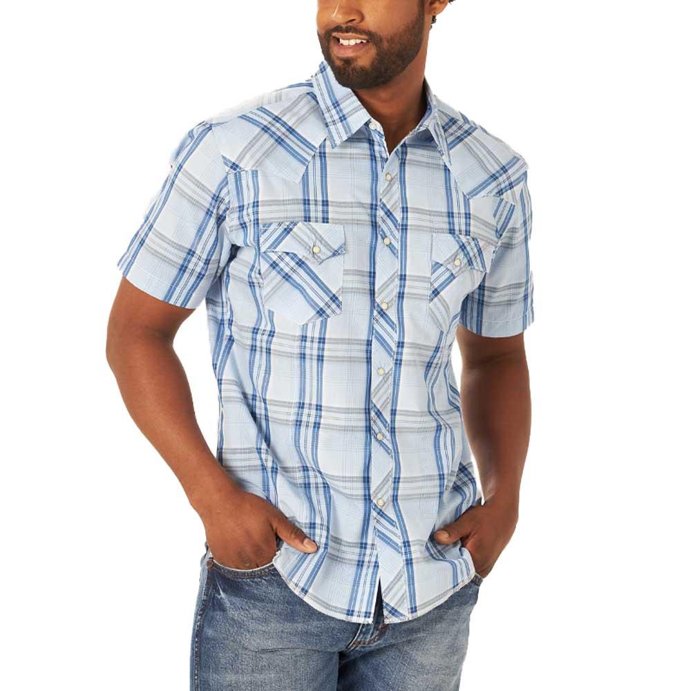 Wrangler Men's Fashion Plaid Blue Snap Shirt