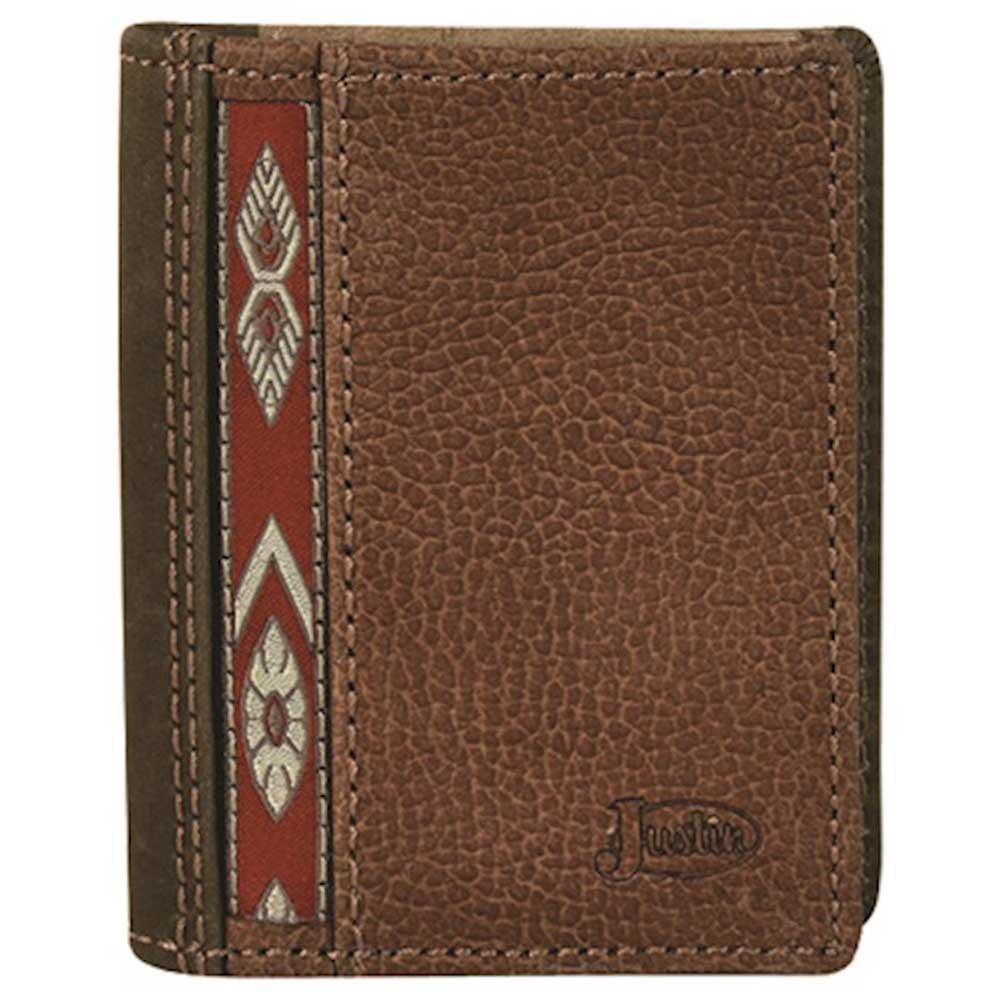 JUSTIN Boots Men's Front Pocket Wallet / BiFold Leather Tooled Dark  Brown NEW