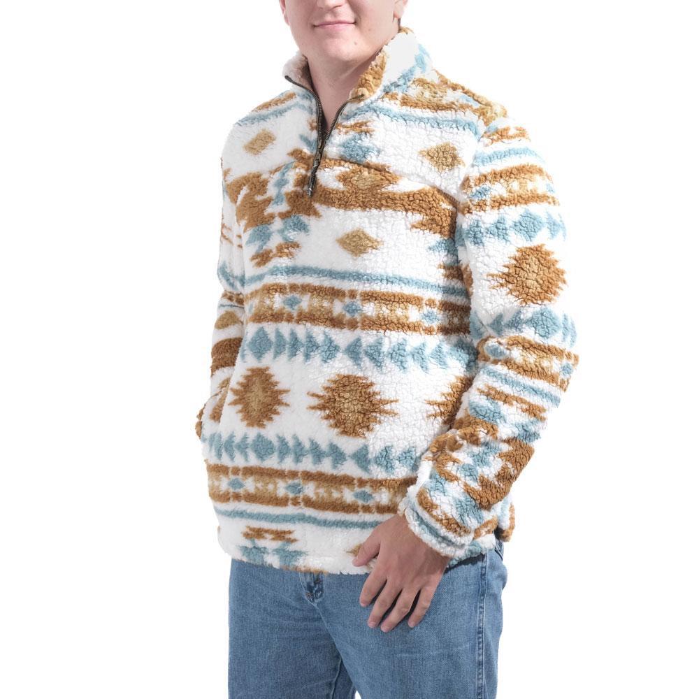 cow print sherpa pullover mens