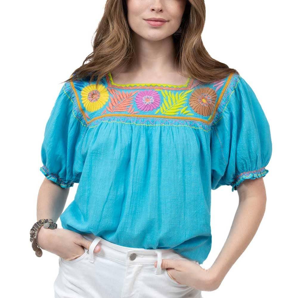 Embroidered Yoke Puff Sleeve Top