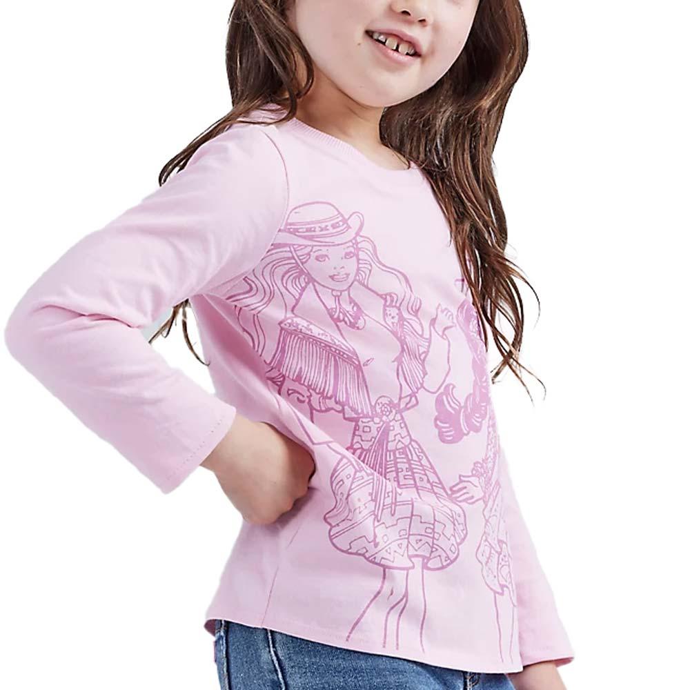 Wrangler x Barbie Girl's Rainbow Ringer Tee in Orchid Pink