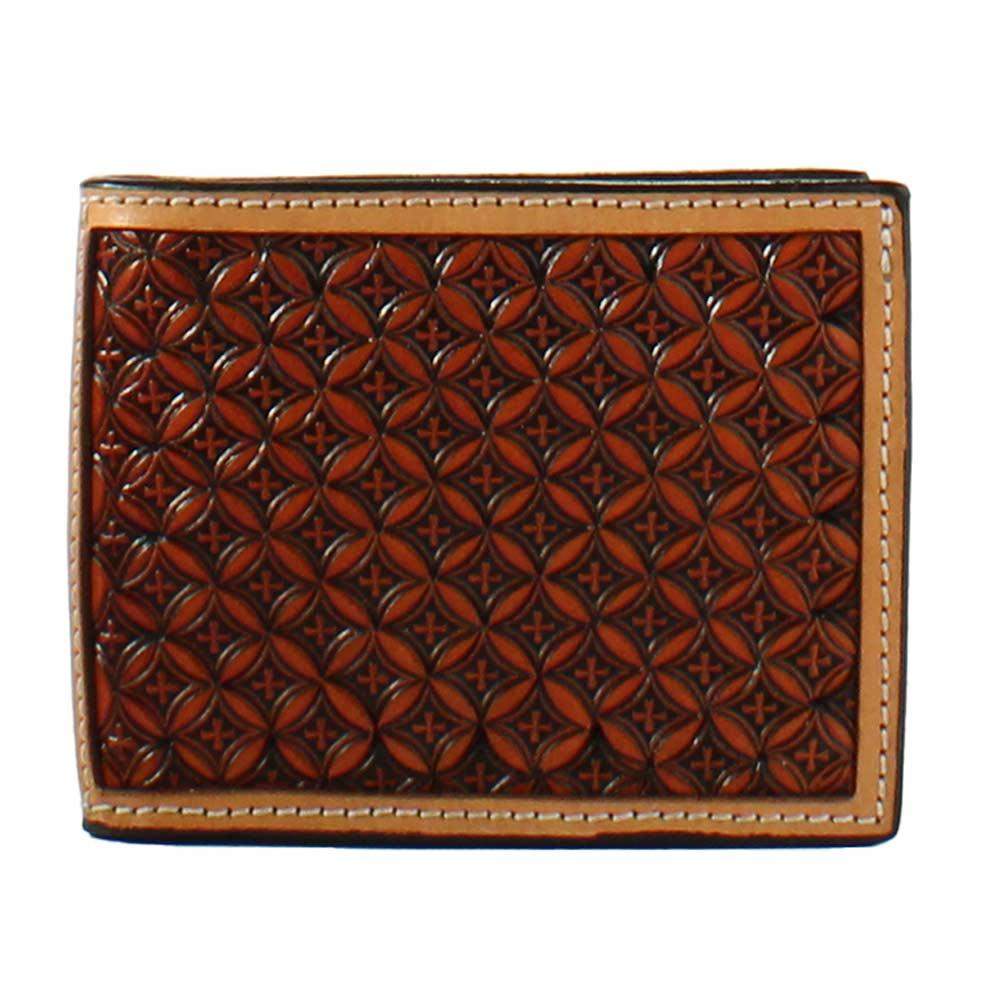 3D Men's Floral Tooled Beaded Inlay Bifold Wallet