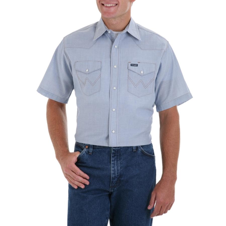 Wrangler Mens Chambray Short Sleeve Work Shirt
