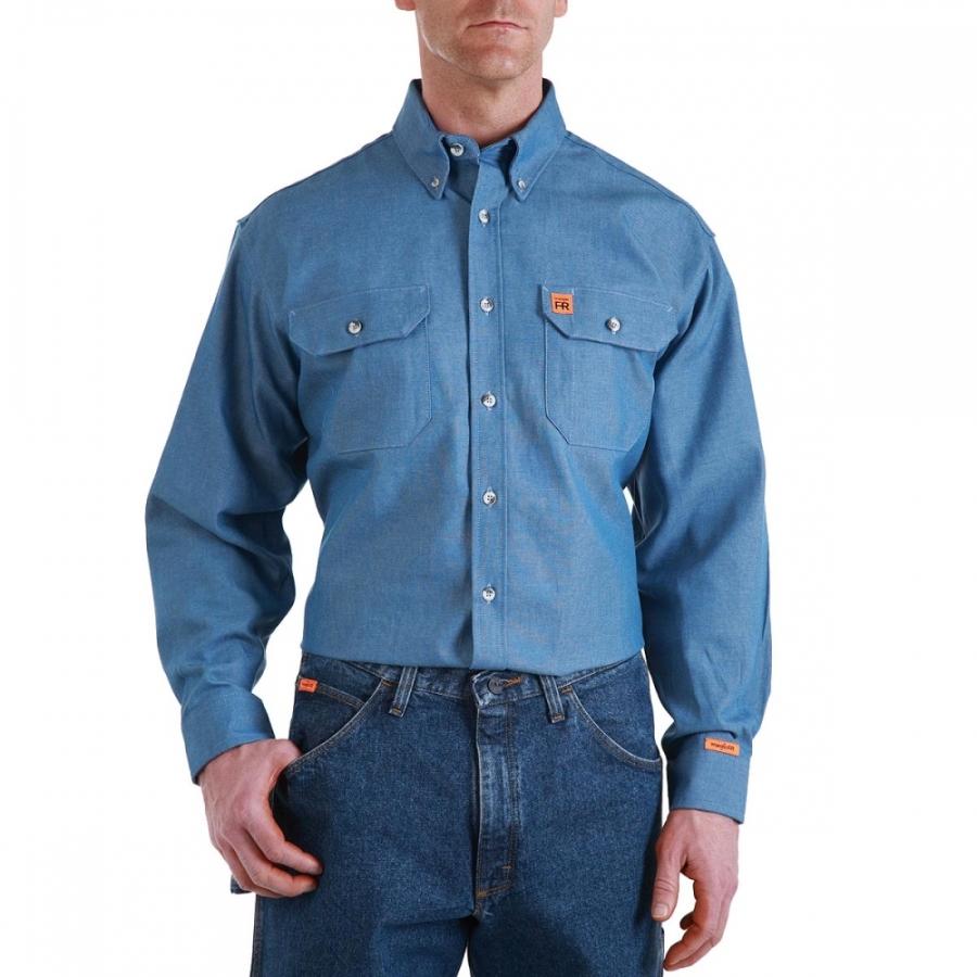 Wrangler Flame Resistant Denim Long Sleeve Work Shirt