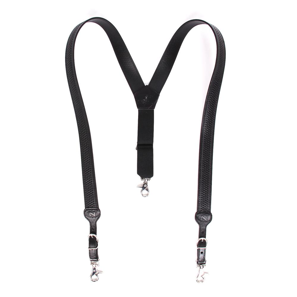 Nocona Men's Black Basketweave Leather Suspenders