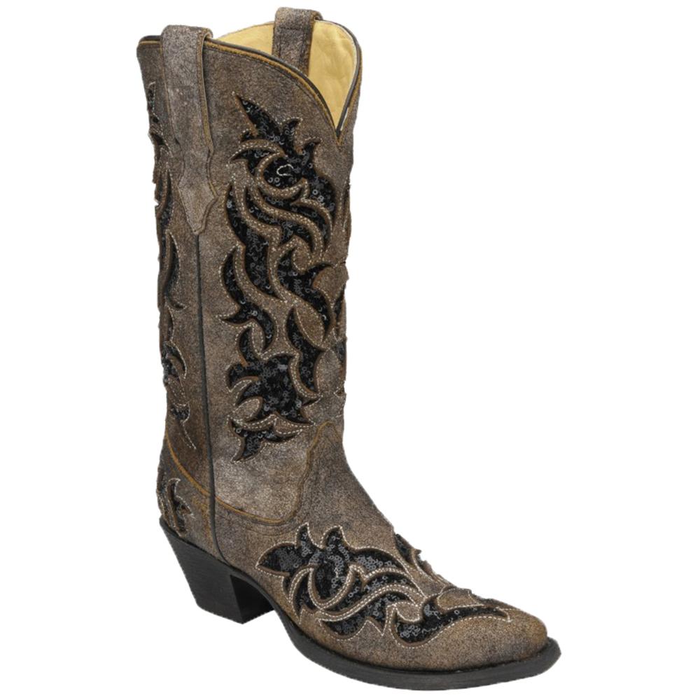 Corral Women's Brown and Black Sequin Inlay Boots | D&D Texas Outfitters