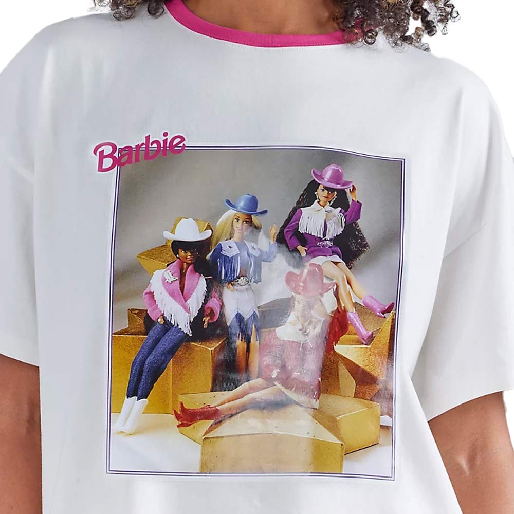 Wrangler® Barbie® Ringer T-Shirt - Women's T-Shirts in Worn White