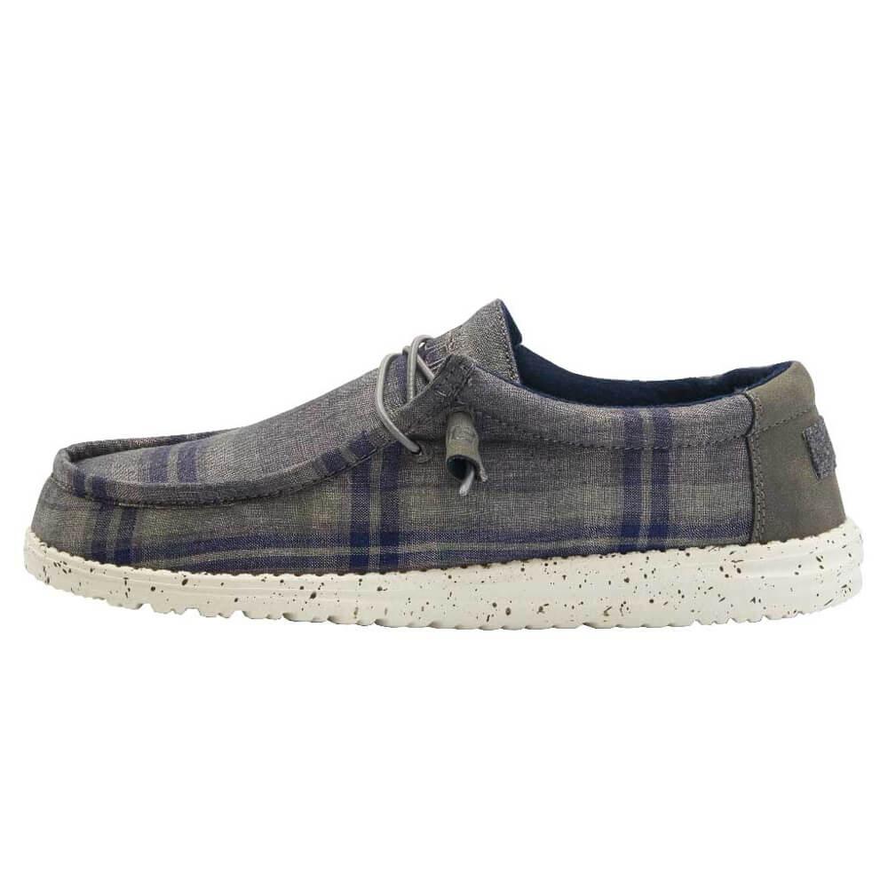 Hey Dude Men's Blue Grey Plaid Wally Funk