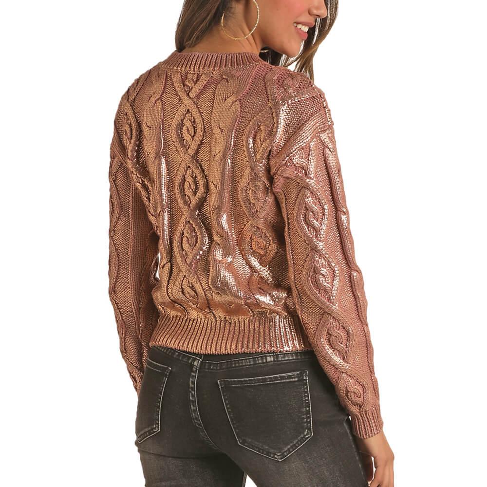 Rock&Roll Women's Metallic Cable Knit Sweater