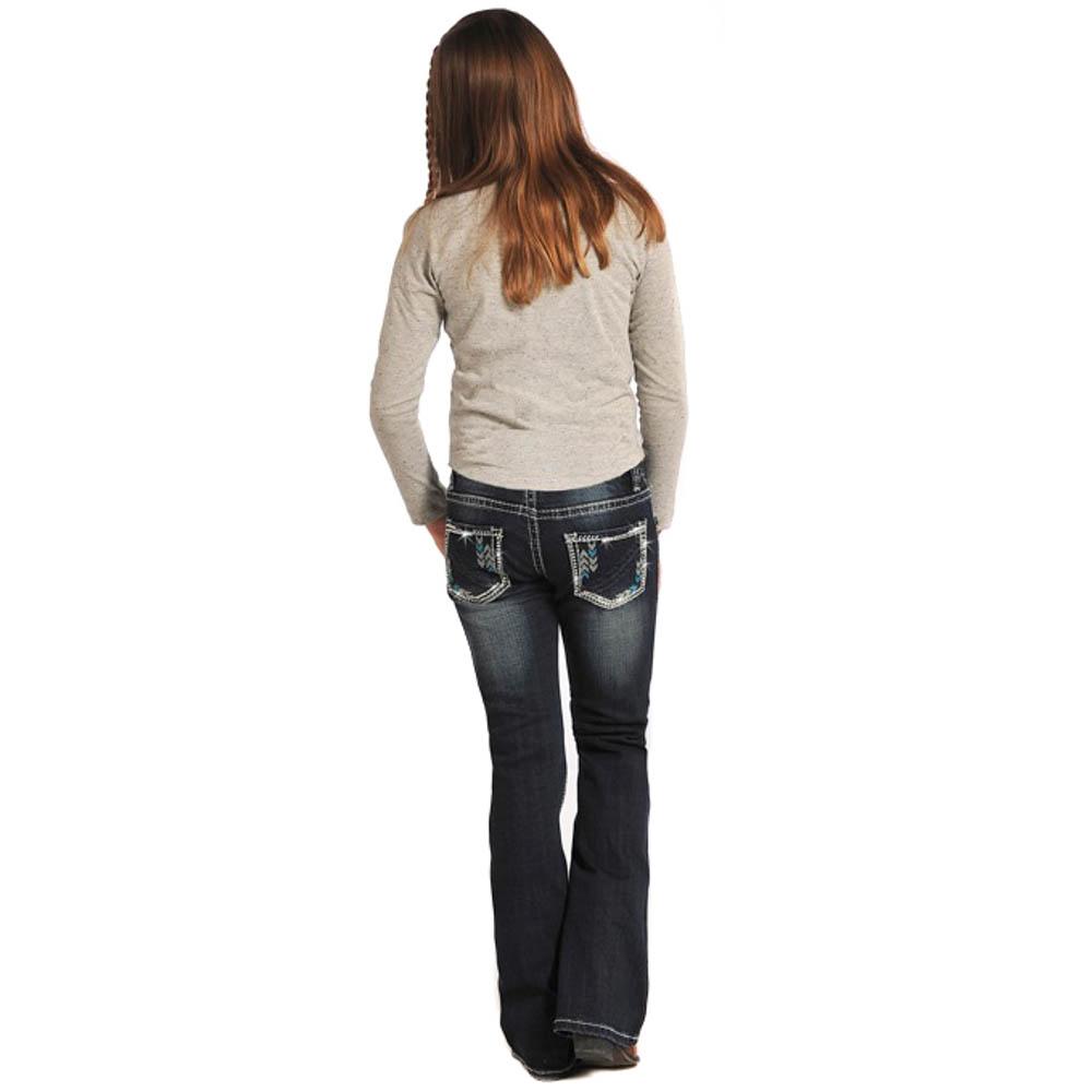 Rock And Roll Cowgirl Girls Chevron And Rhinestone Boot Cut Jeans 